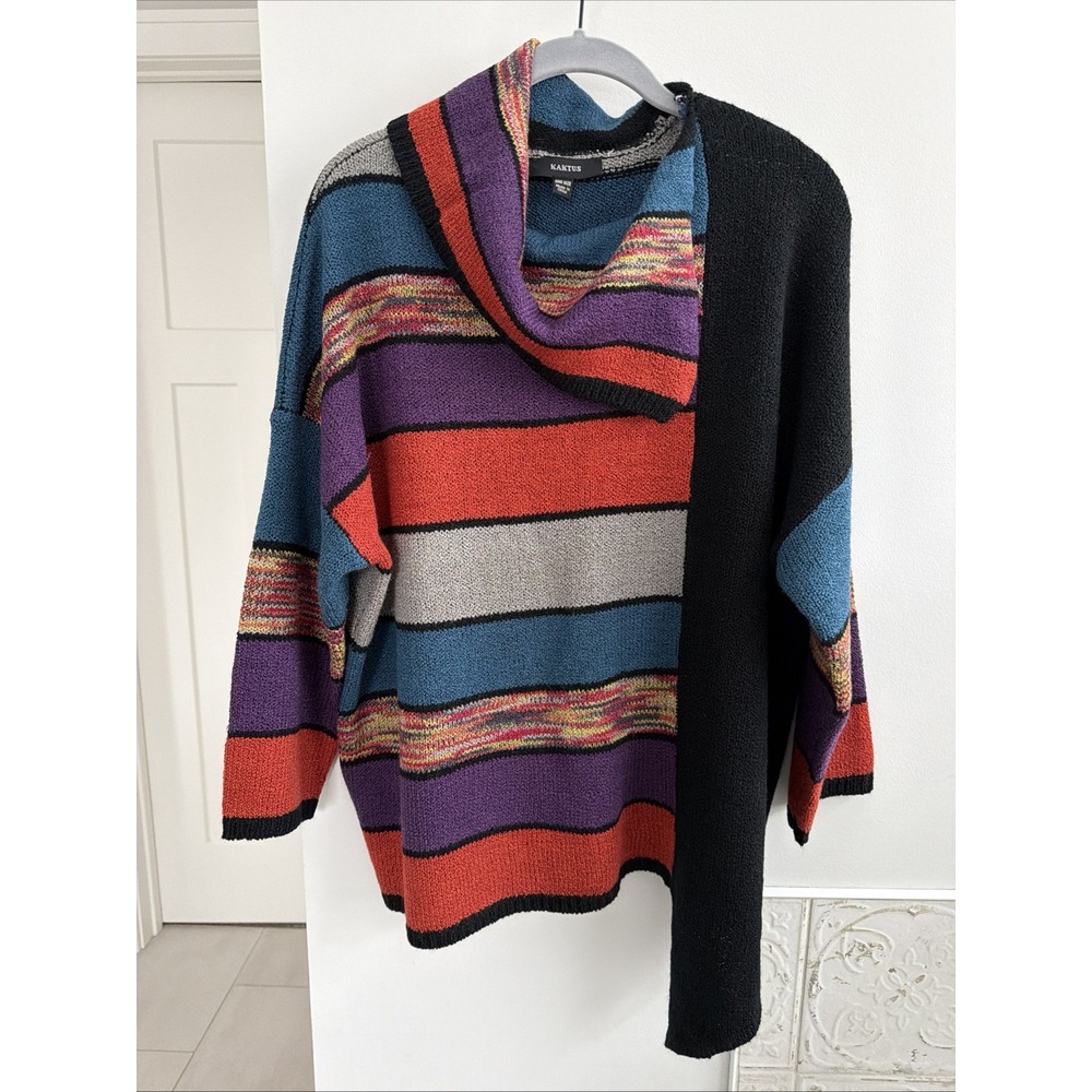 Kaktus Multicolor Asymmetrical Jewel Tones Cowl Neck Sweater One Size